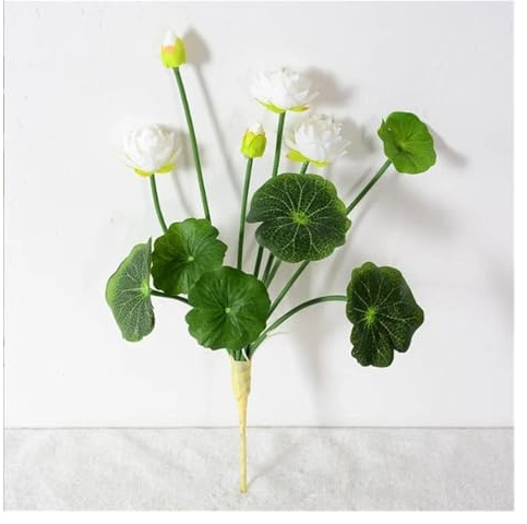 Künstlich Seerose Künstlicher Mini-Frühlingslotus, 30,5 cm Länge, künstliche Seerose, grünes Blatt for Hochzeit, Zuhause, dekorative künstliche Blumen (Color : White)