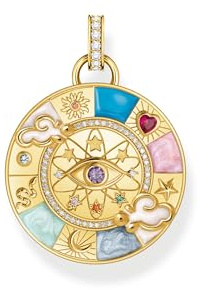 THOMAS SABO Kettenanhänger Glücksrad mit kosmischen Symbolen vergoldet 925 Sterlingsilber, 750 Gelbgold Vergoldung, Kaltemail