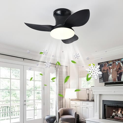 Luyaim Silencioso Niños Ventilador De Techo Con Luz Y Mando A Distancia Motor DC 6 Velocidades Pequeño Lampara Ventilador Techo LED Regulable Para Dormitorio Salón Lámpara De Techo Con Ventilador-C