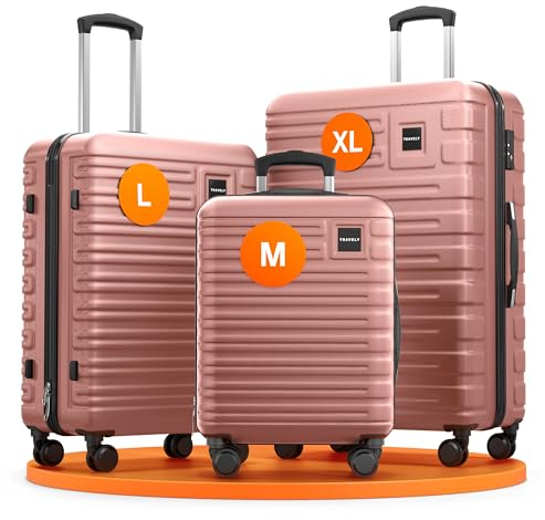 Travely Polycarbonat Koffer Set 77cm, 67cm, Handgepäck Koffer in einem Set, Sehr robuste Reisekoffer mit sanften Rollen & TSA Schloss, Reisekoffer