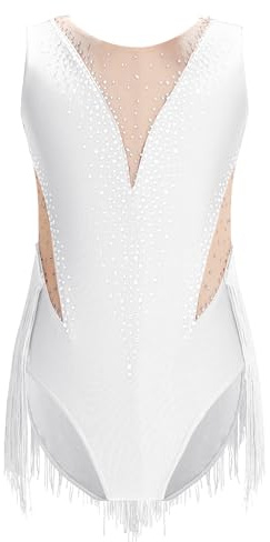 JEATHA Maillot De Danza Baile Brillantes Niñas Leotardo Patinaje Artístico Maillot Gimnasia Rítmica Traje De Rendimiento Disfraz De Bailarina Fiesta Actuación Blanco B 9-10 años