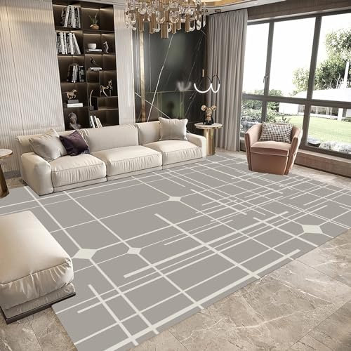 Teppich spielunterlage,Abwaschbarer, Rutschfester und leicht zu reinigender Teppich mit minimalistischem Streifendesign in Grau,Zimmer deko küchen deko 80x160cm
