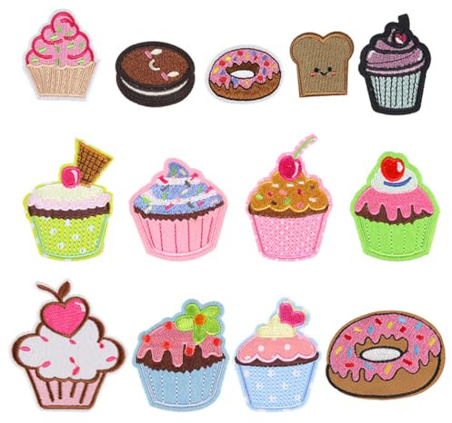 YOCDNOV Paquete de 13 Parches termoadhesivos – Pegatinas de Magdalenas para Coser Ropa de niños, Bolsos, Jeans, Bricolaje, Lindos Parches Bordados para Planchar,Adornos y decoración