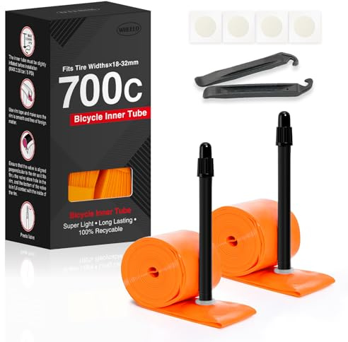 2-Pack TPU 700C×18-32C Bike Inner Tube, Ultralight (ALLRoad & Gravel) Bike Tube with 65mm Presta Valves for Road Bike (Include Bike Tube Patch Repair Kit) Orange