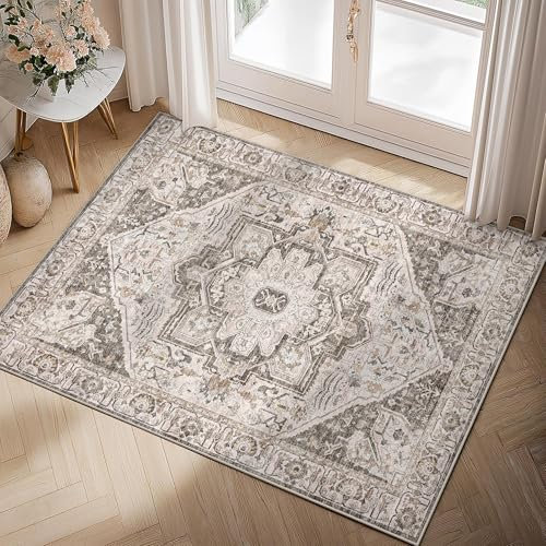 HUGEAR Vintage Braun Waschbarer Teppich im Eingangsbereich 60x90cm fußmatte badezimmerteppich Weich rutschfest Retro Kleiner Tepich Kurzflor Bad Schlafzimmer Carpet Bedroom