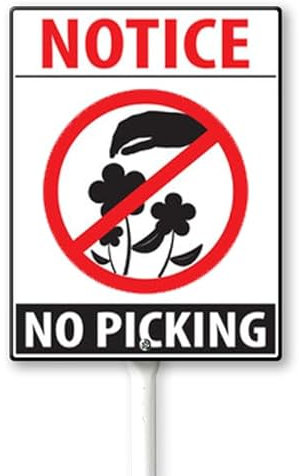 Geroclonup Hinweisschild No Picking, mit Heringen, 20,3 x 30,5 cm, stabiles Aluminium, rostfrei, Hinweis und Erinnerung an die Öffentlichkeit, perfekt für Bereiche und Parks zur Verbesserung von