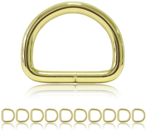 Ganzoo D-Ring Set aus Stahl 10 Stück, 4 mm Materialstärke, Gold, Maße außen 35 x 28 mm innen 27 x 20 mm, rostfrei, für DIY Hunde-Halsband, Hundeleine, Paracord 550, Flechtarbeiten und Befestigungen