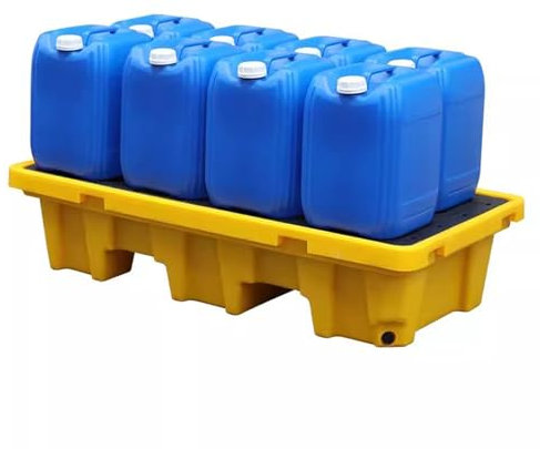 XPLKQXE Palette Zur Auffangung Von Leckagen, Niedrigprofil-Sammelzentrum, Auffangplattform Polyethylen-Kunststoff, Gelbe Und Schwarze Modulare Wanne Mit Ablauf(66x36x12cm)