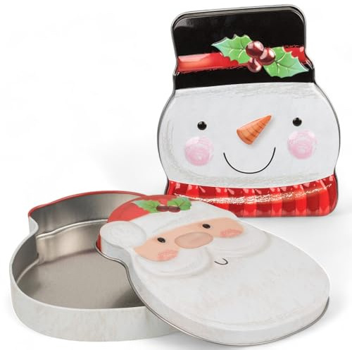 MIJOMA 2er Set Geschenkboxen Weihnachten aus Metall – Perfekt für Geldgeschenke, Gutscheinkarten, Prepaid-Karten & kleine Aufmerksamkeiten – 14x11,5 cm, 3D-Motive: Weihnachtsmann & Schneemann