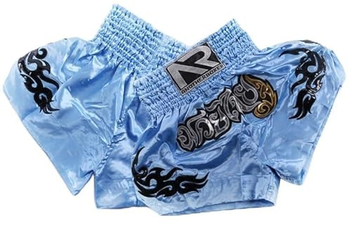 Pantaloncini da kickboxing con vita elastica per allenamenti unisex di MMA e Muay Thai, Azzurro, S