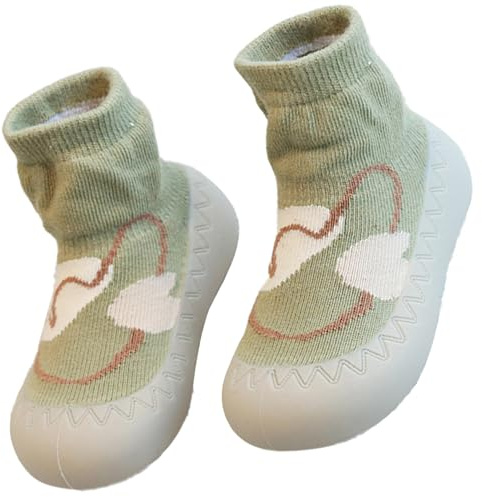 Toddler Sock Shoes Walking Sneakers 6-12 Months Boys Casual Shoe with Anti Slip Rubber Sole Mesh Breathable Cotton Flying Woven Soft Lightweight Slip-On Indoor Outdoor Size 3.5 Green