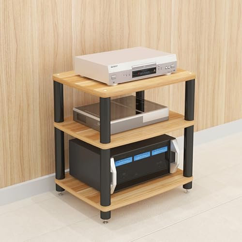 Hifi rack Router schrank schallplatten regal plattenspieler regal mit leisem Fußpolster,Hochwertiger Audio-Video-Medienständer Für Stereokomponenten,für Zuhause/Büro/Kino(Wood color,60x48x64cm)