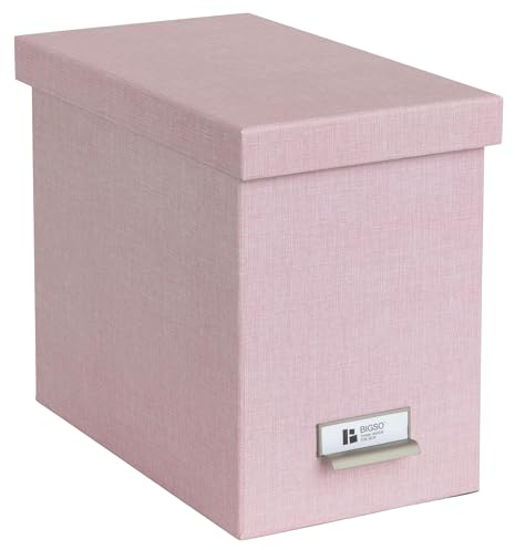 Bigso John Desktop File Box - Storage Solution and Document Organizer for Important Paperwork - Durable Hanging File Box with Lid and Metal Label Holder - 7.4 in x 13 in x 10.4 in - Melange Pink