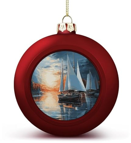 Weihnachtsbaumkugel-Ornamente, rote Segellandschaft, bedruckt, Weihnachtskugel, Weihnachtsbaum-Hängedekorationen für Urlaub, Hochzeit, Kamin, 2 Stück