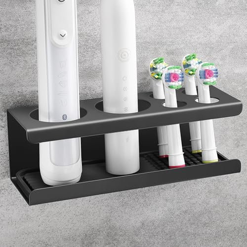 OETAMS Zahnbürstenhalter Elektrische Zahnbürste Halter, Edelstahl Zahnburstenhalterung Wand Selbstklebend Zahnbürste Halterung Schwarz Aufsteckbürsten Halter Ohne Bohren