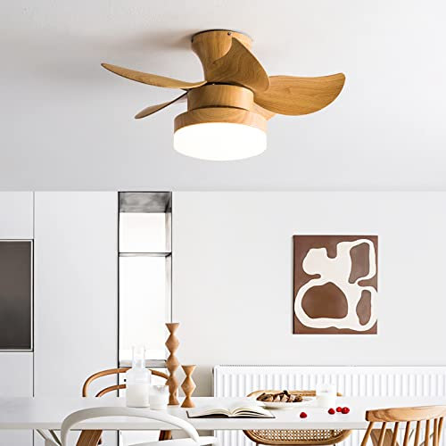FDTMGW Ventilador de Techo pequeño silencioso con lámpara DC 58 cm Mini Ventilador de araña de Cocina Reversible Temporizador LED 3 Temperatura de Color Luz de Ventilador de 3 aspas para salón de