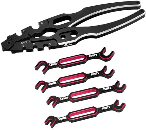 RCenjoy 4PCS Wrench 3.0/3.2/3.5/3.7/4.0/5.0/5.5/6.0mm Turnbuckle Nut Ball Joint Remover with Multifunction RC Shock Absorber Plier for RC Car Boat Model Repair Tool Kit