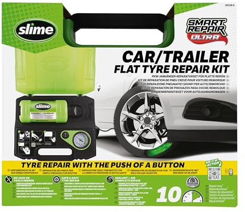 Slime 50158 Equipo de Reparación de Neumáticos Pinchados, Reparación Inteligente Ultra, Solución Integral, Reparar e Inflar, Coche/Tráiler, Reparación en 10 Min.