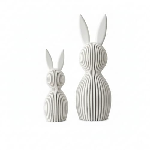 Generisch Scandi Osterhase 3D Deko – Minimalistische Osterdekoration im skandinavischen Design – Gerippte Oberfläche – Moderne Frühlingsdeko 3D-Druck – Set aus Klein 11 cm und Groß 16 cm (weiß matt)