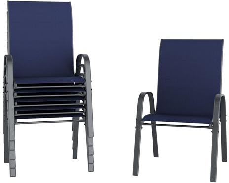 Amopatio 6er Set Gartenstühle Stapelbar, Hochlehner Stapelstühle aus Textilene und Metallgestell, Terrassenstühle Balkonstuhl mit Armlehnen Wetterfest, 60 x 72 x 96 cm, Blau