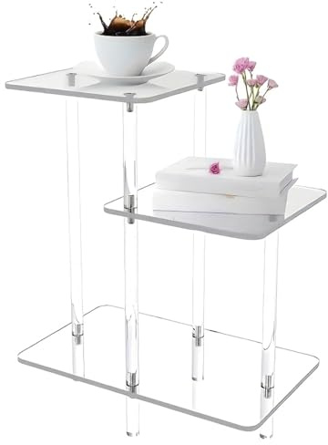 Yhsioaklo Mesa lateral de acrílico transparente | Complemento de decoración para interiores – Mesa de 3 estantes transparente para libros, salón, dormitorio, entrada de teléfono