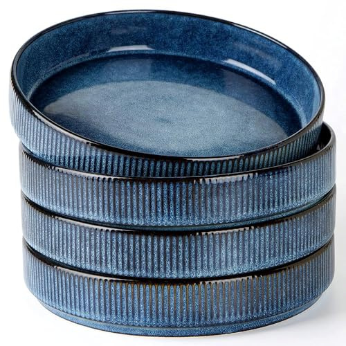 Richmount Star Stoneware Pasta Bowls Set of 4, Salad/Cereal/Soup Bowl 8.25in/21cm, Reactive Glaze Bowl for All Pasta Dishes, Microwave and Dishwasher Safe, Serving Bowls Set of 4, Nebulas Blue