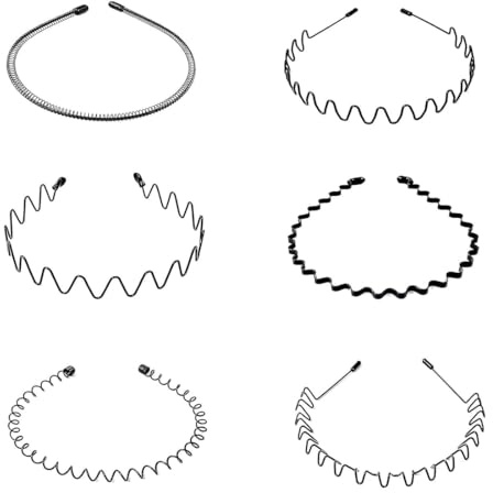 Metall Haarband, 6 Stück, Schwarz Welle Metall Stirnband, Haarreifen Unisex, Multi-Stil Haarbänder für Männer Frauen, für Outdoor Sports Yoga