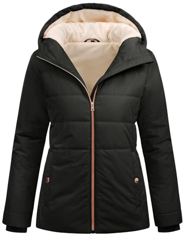 Vancavoo Giubbotto Donna Invernale Cappotti Caldo Giacca Piumino Corto Parka Felpa con Cappuccio Slim Fit Giaccone Outdoor,Nero,M