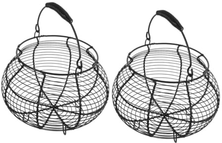 STOBAZA 2 Piezas Cesta Metálica de Malla Vintage con Asa para Huevos Frescos Cesta de Alambre Resistente y Ligera para Almacenamiento Multifuncional Encimera de Cocina Pack de Unidades