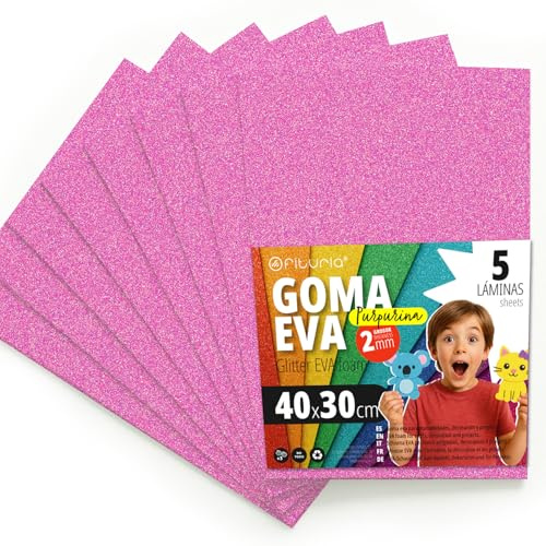 OFITURIA Glitzer-Moosgummi für Bastelarbeiten, Bunter Schaumstoff mit Glitzer für DIY, kreative Projekte, Kunst und Schule 40x30cm (Rosa, 5 Stk)