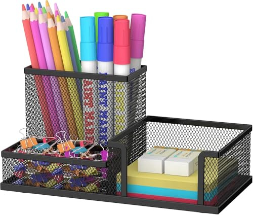 SUPEASY Stifthalter-Schreibtischorganizer, Bürobedarf-Stifthalter mit 3 Fächern, Schreibtischzubehör und Arbeitsplatzorganizer für zu Hause und die Schule, schwarz