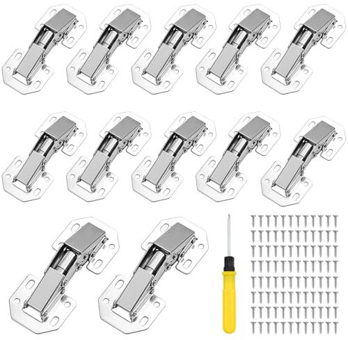12 PCS Cabinet Hinges, Kitchen Cupboard Hinges, Cupboard Door Hinges for Kitchen Cabinets Wardrobes Bathrooms, Durable Door Hinges with Installation Screws & Double-Ended Screwdriver