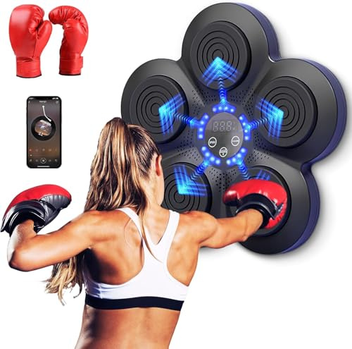 GAGAFEEL Music Boxing Machine,LED Bluetooth Musik Boxmaschine mit 2 Handschuhe, 9-Gang-Einstellung und Mehrere Schlagmodi,Wandmontage, Musik Boxing Maschine Erwachsene,Boxen Kinder,Stressabbau