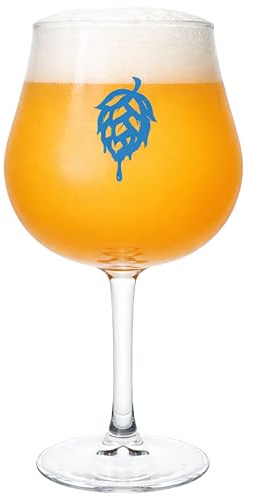 POURWARE INKED Drippy Hop Grand Charente 17 oz Stemmed Glass - USA Made Non-Nucleated- Beer Glasses for Craft Beer, IPA, Stout - Ideal Barware Gifts for Craft Beer Enthusiasts