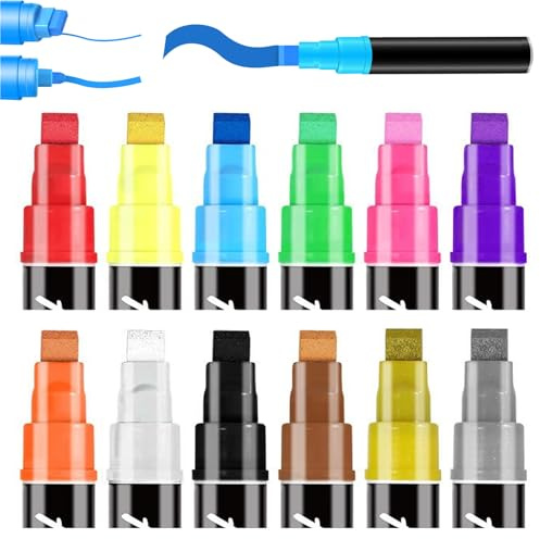 KINDLUME 12 Stück Acrylstifte, Acrylstifte für Steine, Acrylmarker, Malerei Mark Stift, 10 mm Jumbo-Filzspitze wasserfeste Acrylmalstifte, für Steinmalerei, Stoff bemalen, DIY Basteln