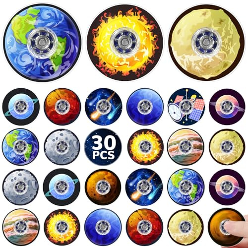 SCIONE 30 Mini Fidget Spinners Solsystem för barn - pedagogiska minipriser, sensoriska leksaker, perfekta för klassrummet, festpresentidéer (4 cm)