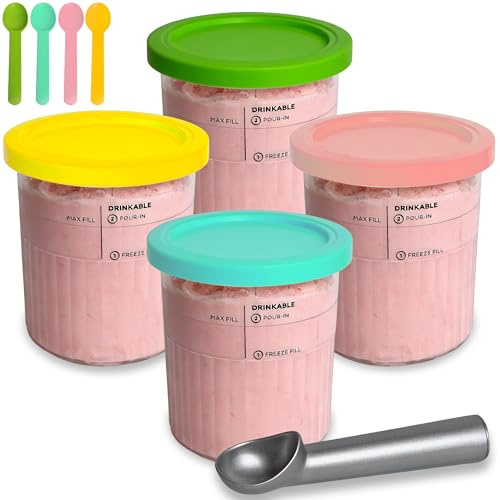 DONGTATA Paquete de 4 recipientes de helado de 24 onzas con tapas, recipientes de helado reutilizables, sin BPA, aptos para congelador, compatibles con NC500 NC501 para postres congelados, cuencos de