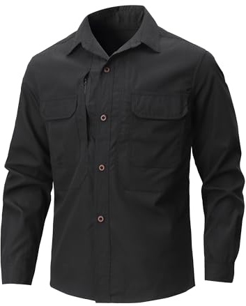 CoXuantion Chemise pour Homme Manches Longues Loisirs Sport Extérieure Fonctionnelle Chemise Sespirante à Séchage Rapide Boutonnée Protection UV pour Safari Voyages 3XL,Noir