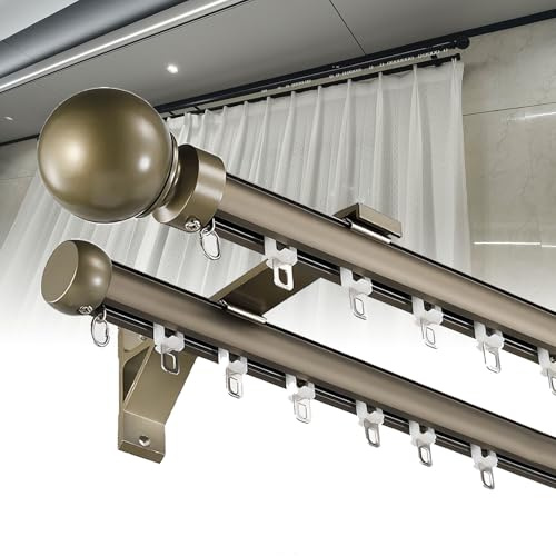Binario per Tenda Doppio da Parete Resistente, Asta per Tenda in Lega di Alluminio Silenziosa, Guida per Tendaggi per Soggiorno, Camera da Letto e Balcone(Champagne,1.4m)