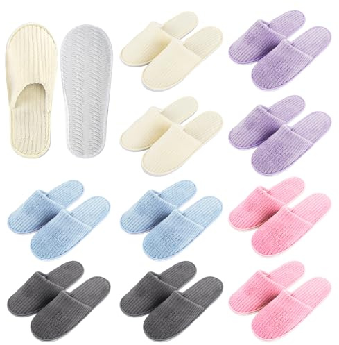 PORFOYO 10 par tofflor, gästtofflor för män och kvinnor, hotelltofflor, gästtofflor, bärbara gästtofflor, toffel för hem, spa, bröllop, resor, 28 x 11 cm