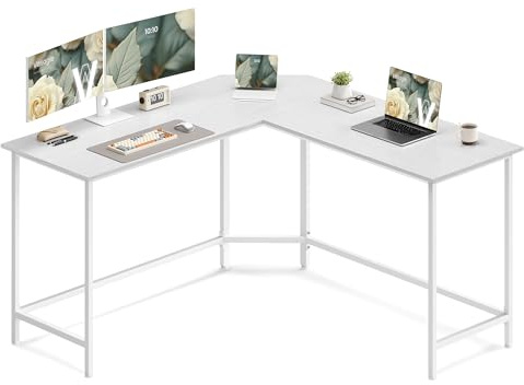 VASAGLE Escritorio, Mesa de Ordenador en Forma de L, 140 x 140 x 76 cm, Escritorio Esquinero, Ahorra Espacio, para Oficina Casa, Juegos, Fácil de Montar, Blanco Arce LWD073W01V1