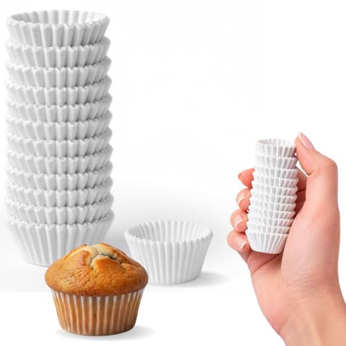Moldes de papel de horno para magdalenas y cupcakes, desechables, ideales para postres y aperitivos (blanco, 300 unidades/3 cm)