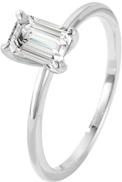 KnSam Echt Gold Schmuck Trauringe Au 375/585/750 Weißgold, Freundschaftsringe Solitär mit Labor Erstellt Diamant Baguetteschliff, Solitärring Weiß Gold 9K/14K/18K, Gr.47-65