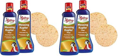 POLIBOY Messing Kupfer Pflege - Glanzpolitur gegen Anlaufstellen - Messingputzmittel mit Carnaubawachs - 2x 200 ml - Mit Schwamm - Made in Germany (Packung mit 2)