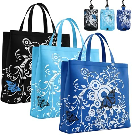 Merzio 3 Pcs Foldable Shopping Bags Reusable Grocery Tote Bags