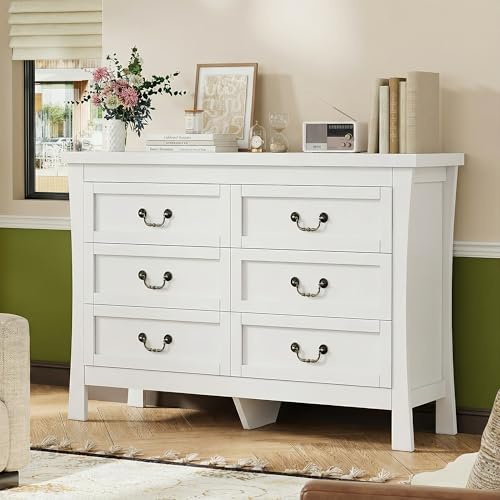 iPormis Kommode für Schlafzimmer, 6 Schubladen für großen Stauraum, modernes Holz, MDF, Schlafzimmerschrank, Möbel, 120 x 40 x 80 cm, Weiß