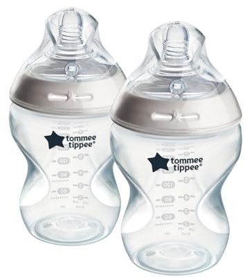 Tommee Tippee Natural Start Anti-Colic 9 oz BPA Free Baby Bottles, 0+ Months, Slow Flow Breast-Like Nipple, Self Sterilizing, Designed for Seamless Transition Between Bottle & Breast, Clear, Pack of 2