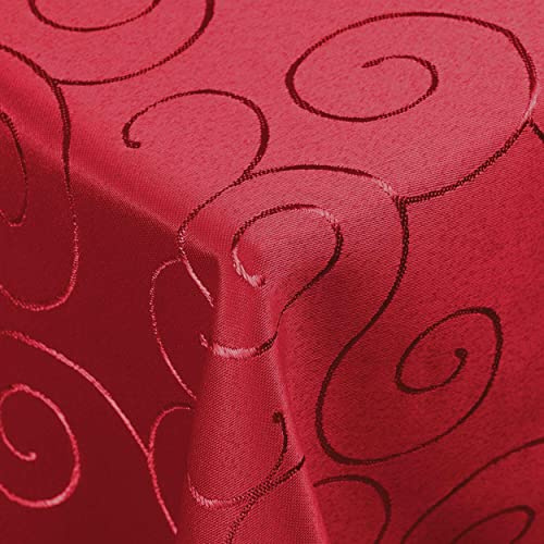 DecoHomeTextil Kringel Tischdecke Eckig 130 x 260 cm Dunkelrot | schwere Qualtität, glänzend, Ornamente, Damast Tafeldecke
