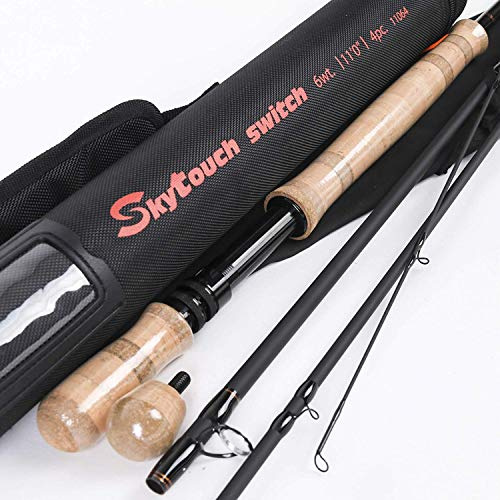 MAXIMUMCATCH Tvåhänt strömbrytare och spey flugspön snabb action flugfiskespö med cordura-rör (Skytouch Switch, 11074)