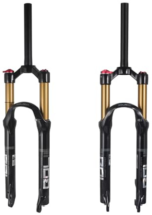 BOLANY 26/27,5/29 VTT Vélo Fourche Suspendue en Alliage de magnésium avec Direction Conique et Fourche Avant Droite (Verrouillage Manuel – Verrouillage à Distance), Noir + doré, 26